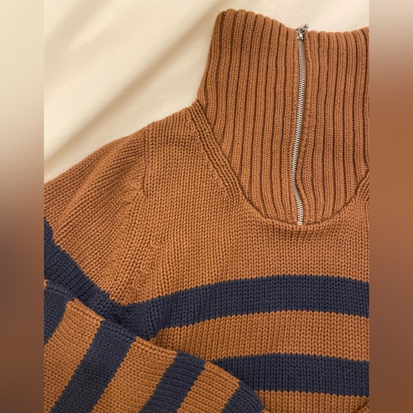 KULE The Matey | Brown and Navy Striped Quarter-Zip Sweater - Picture 7 of 12
